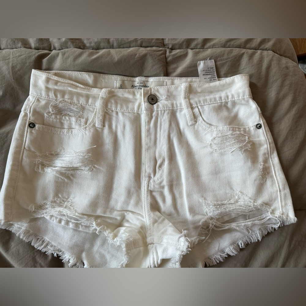 Abercrombie & Fitch white Distressed Jean Shorts